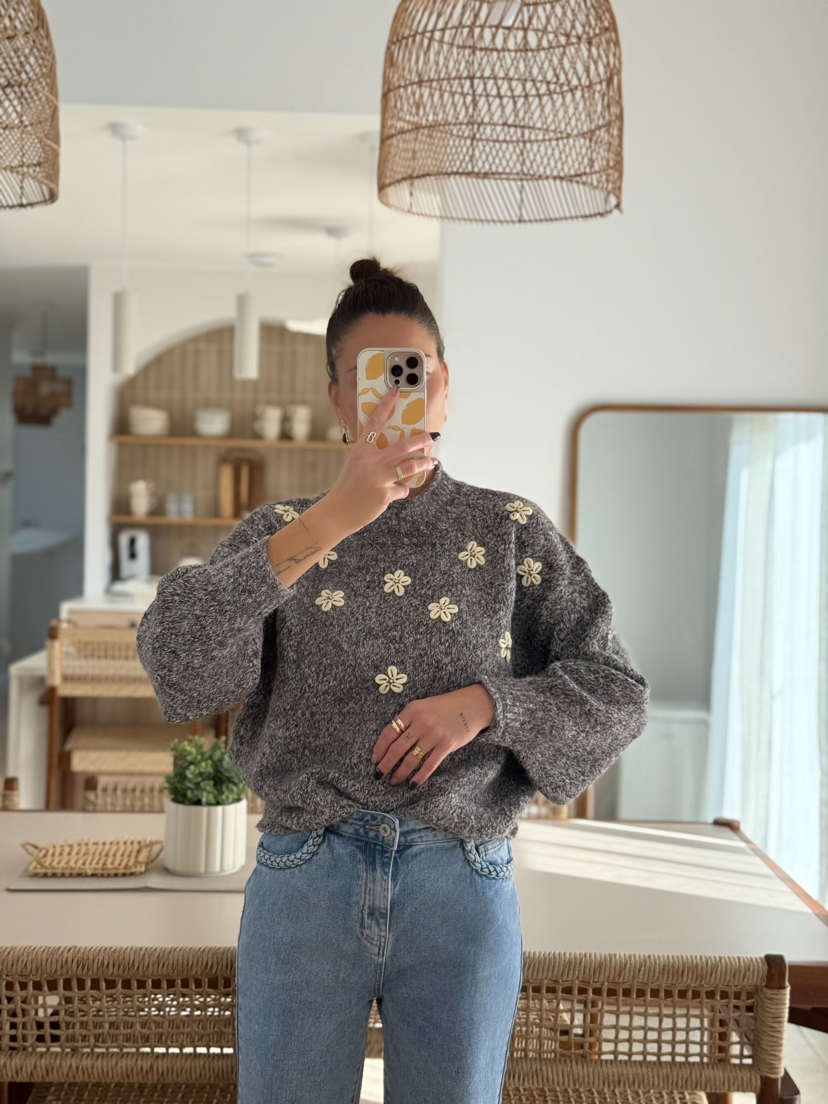 Pull Daisy Mood MARRON & GRIS TU